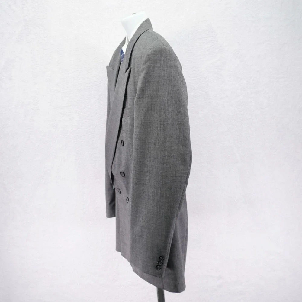 Haggar Wool 2 Piece Suit Gray Birdseye -42L  35 / 30.5- Double Breasted Peak Lap